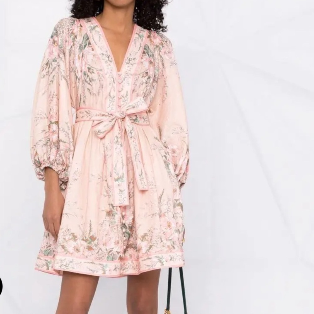 Zimmermann Blush Floral Belted Dress